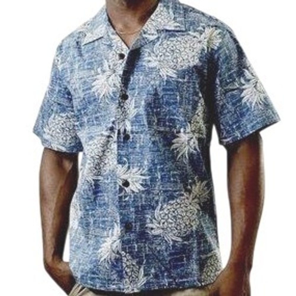 Palmwave Hawaii 100% Cotton‎ Blue Mens Pineapple Floral Short Sleeve Shirt XL
